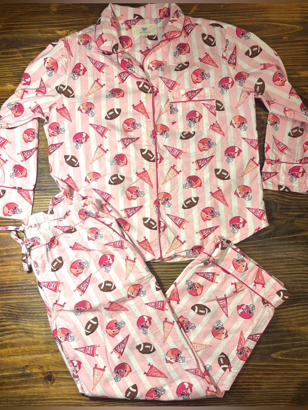 Printfresh Organic 100% Cotton Football Game Day Pajama Set Small Pink Stripe